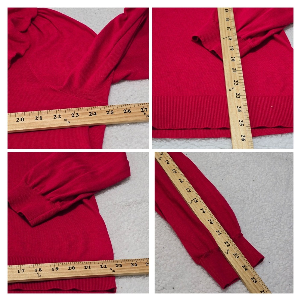 Lauren Ralph Lauren Red Ruffle V-Neck Puff Sleeve Sweater 3X NWT 202889 - Picture 3 of 8